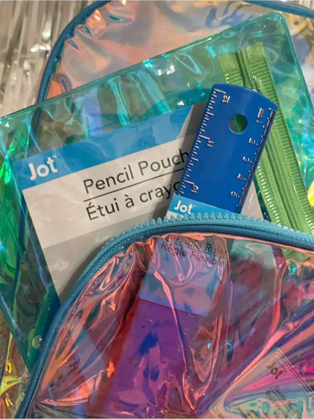 Iridescent Holographic Backpack - Blue Trim W/ Accessories